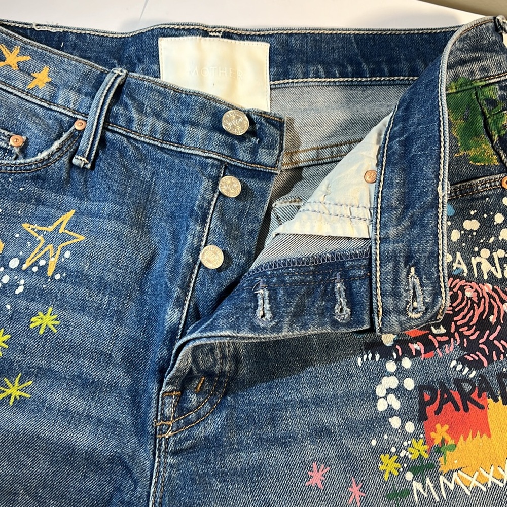 NWOT Mother The Vagabond Cuffed Fray Short Spooky Voodoo Wash Painted 27 - Picture 4 of 14